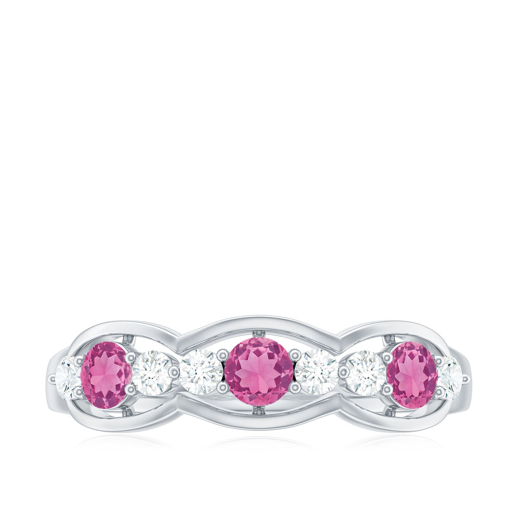 Pink Tourmaline and Diamond Wedding Anniversary Band Ring