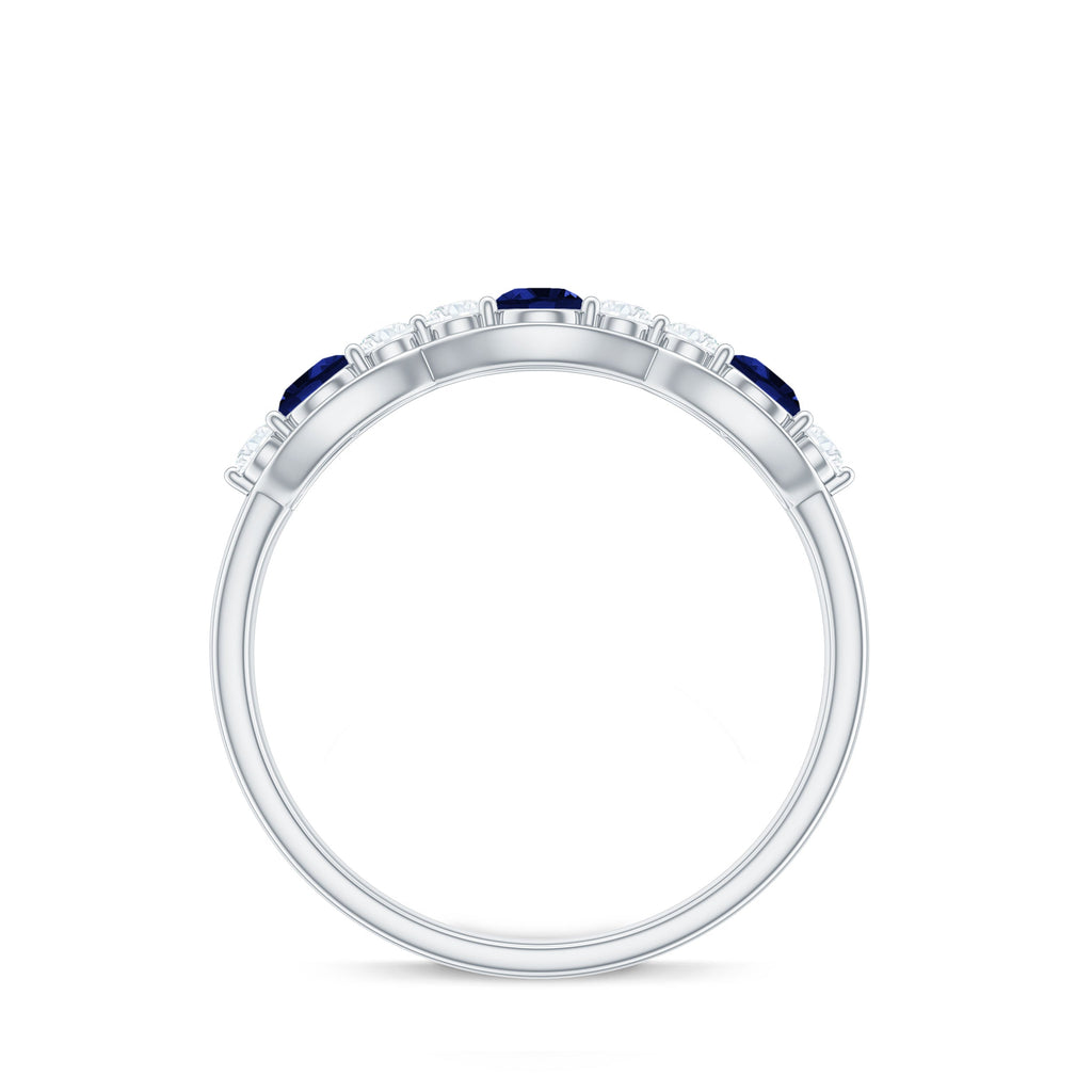 Certified Lab Grown Blue Sapphire Half Eternity Ring with Diamond