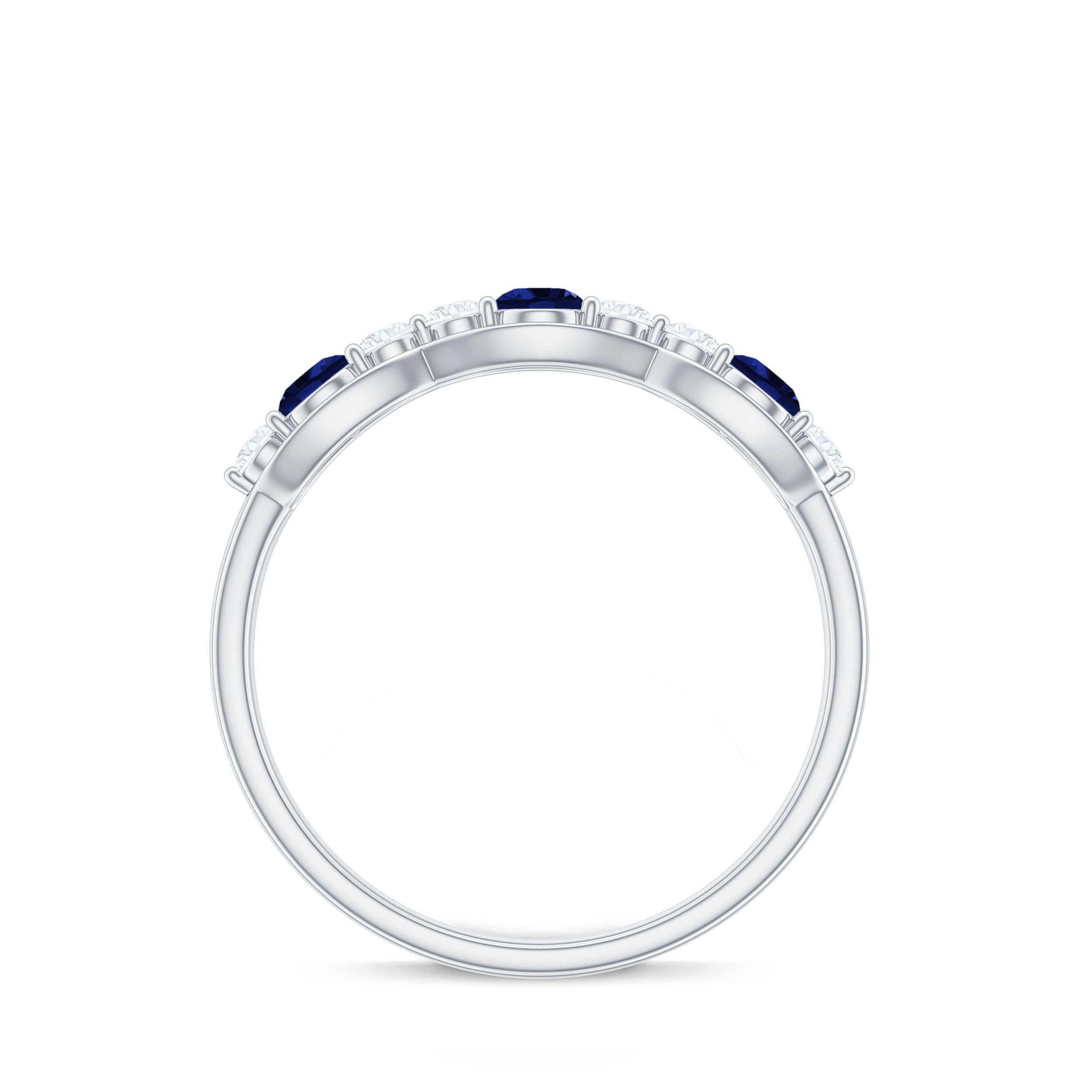 Certified Lab Grown Blue Sapphire Half Eternity Ring with Diamond