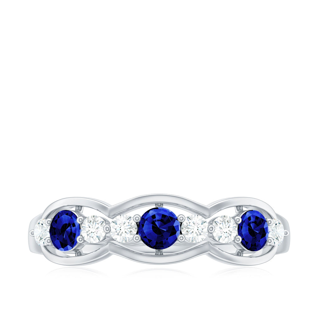 Certified Lab Grown Blue Sapphire Half Eternity Ring with Diamond