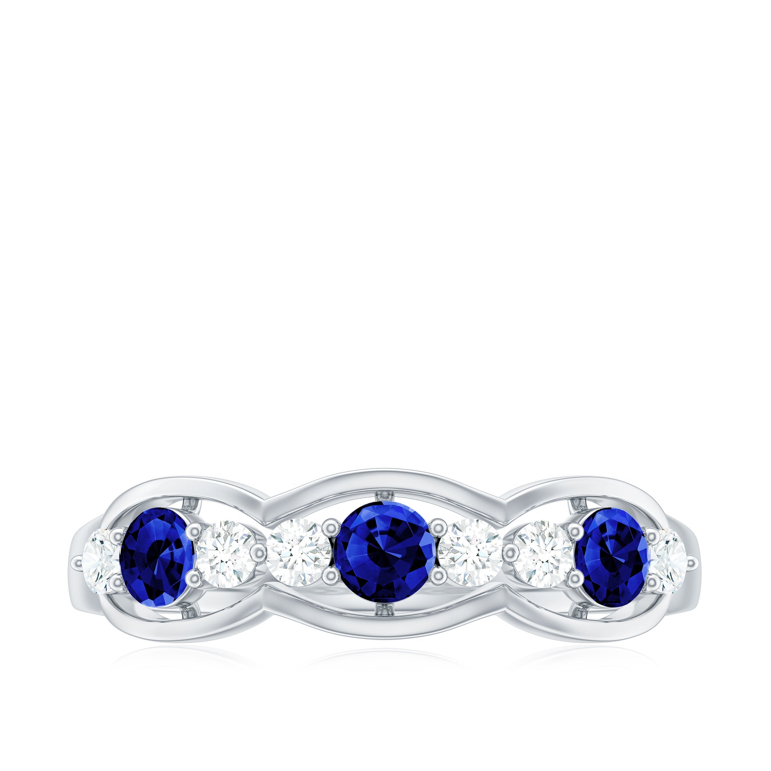 Certified Lab Grown Blue Sapphire Half Eternity Ring with Diamond