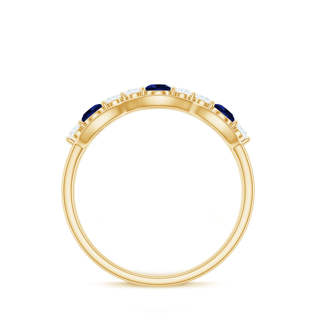 Certified Lab Grown Blue Sapphire Half Eternity Ring with Diamond