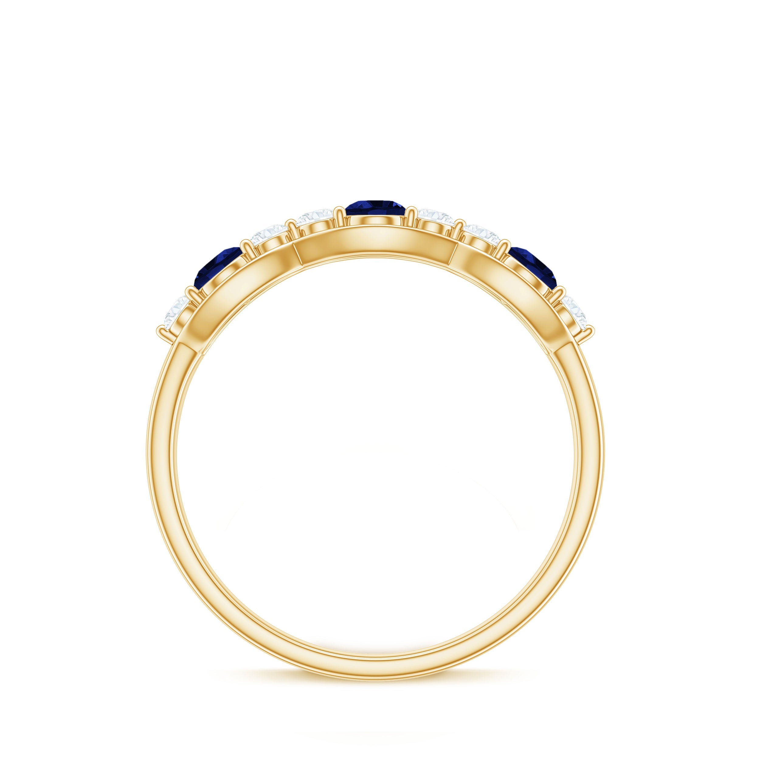 Certified Lab Grown Blue Sapphire Half Eternity Ring with Diamond