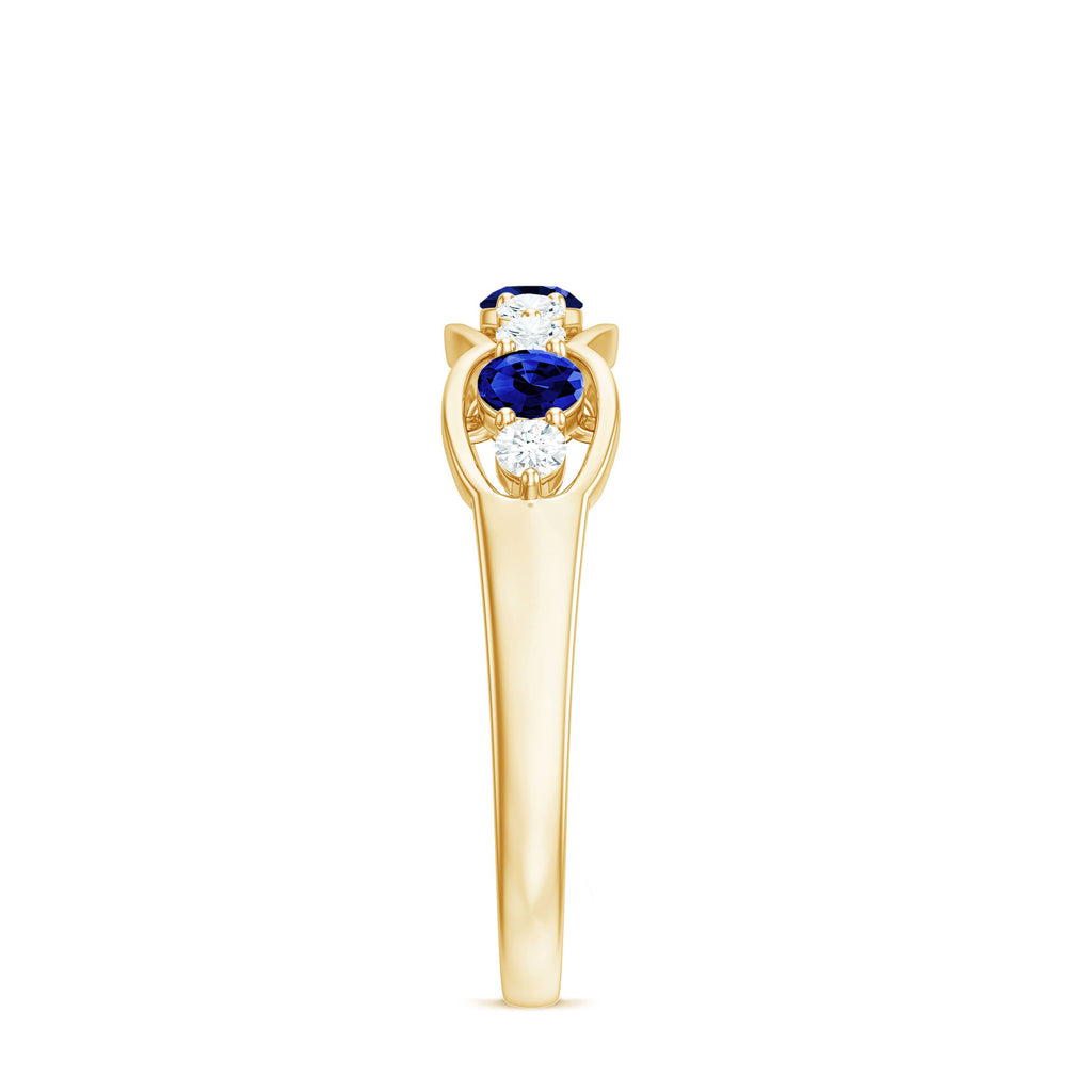 Certified Lab Grown Blue Sapphire Half Eternity Ring with Diamond