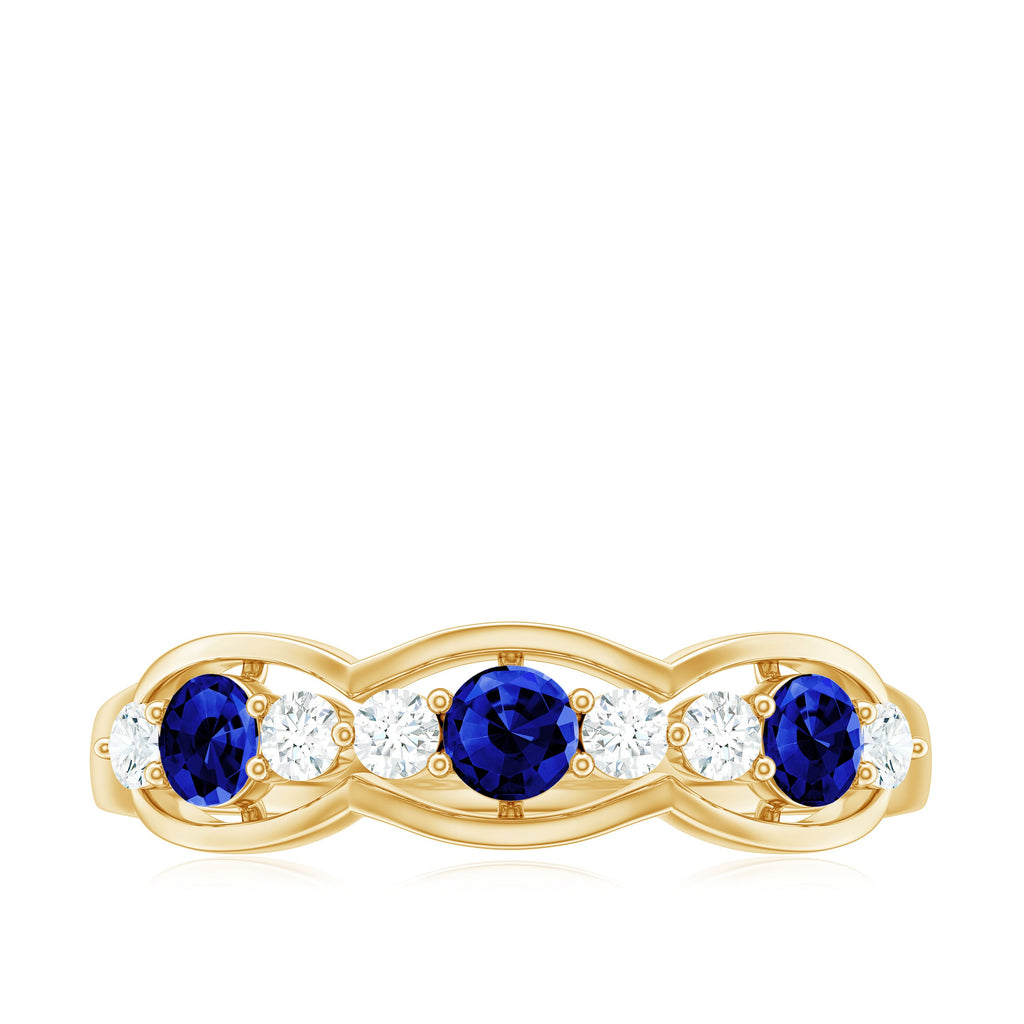 Certified Lab Grown Blue Sapphire Half Eternity Ring with Diamond