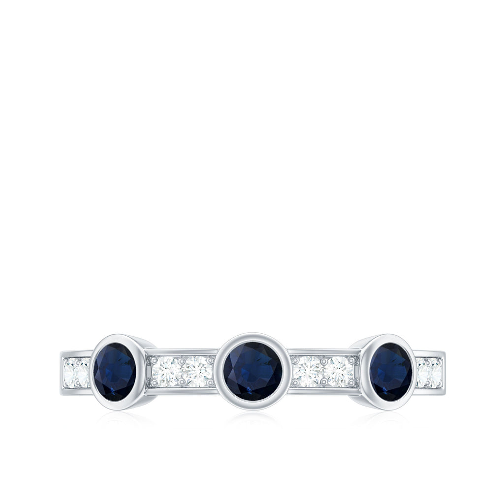Natural Blue Sapphire Half Eternity Ring with Diamond for Women