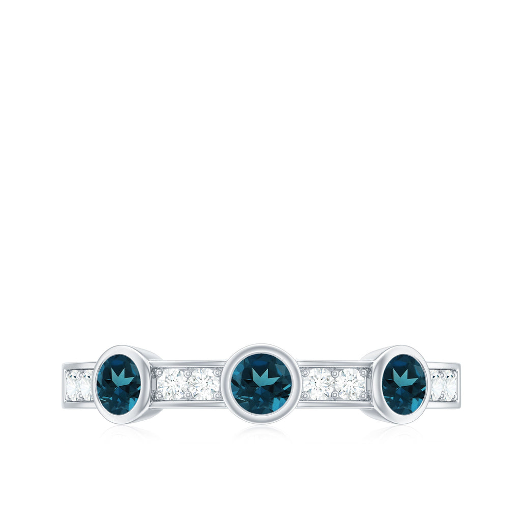 Bezel Set London Blue Topaz Half Eternity Band with Diamond
