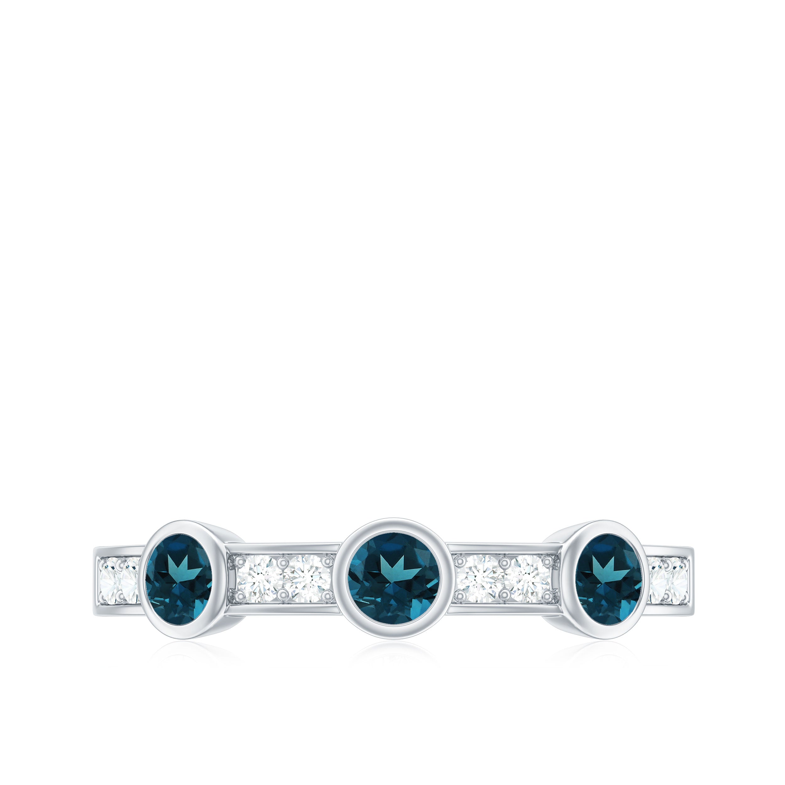 Bezel Set London Blue Topaz Half Eternity Band with Diamond