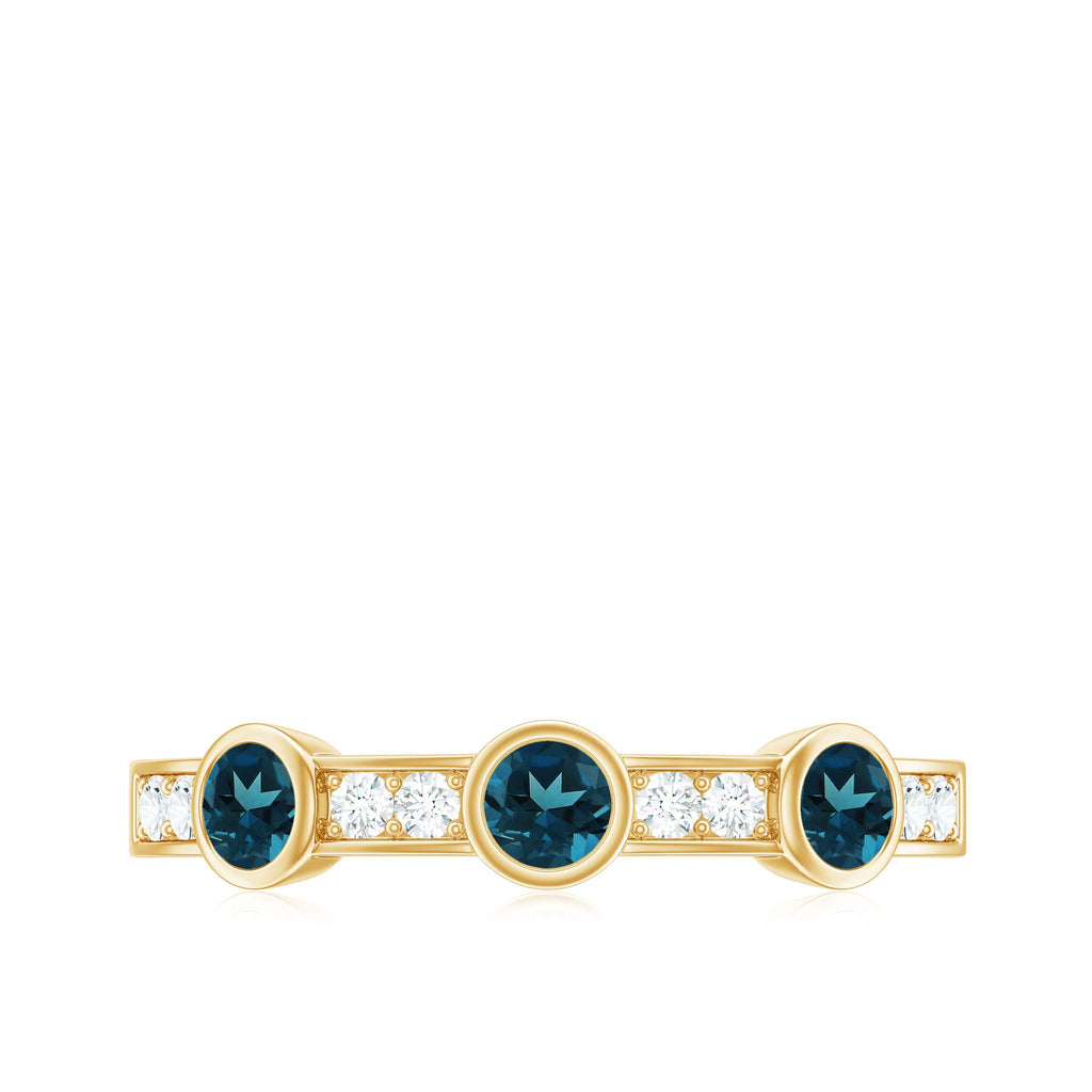 Bezel Set London Blue Topaz Half Eternity Band with Diamond