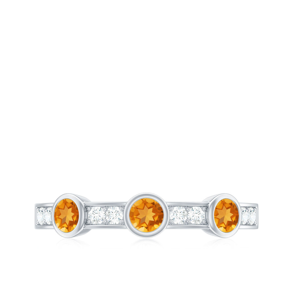 Real Citrine Diamond Half Eternity Wedding Band in Bezel Setting