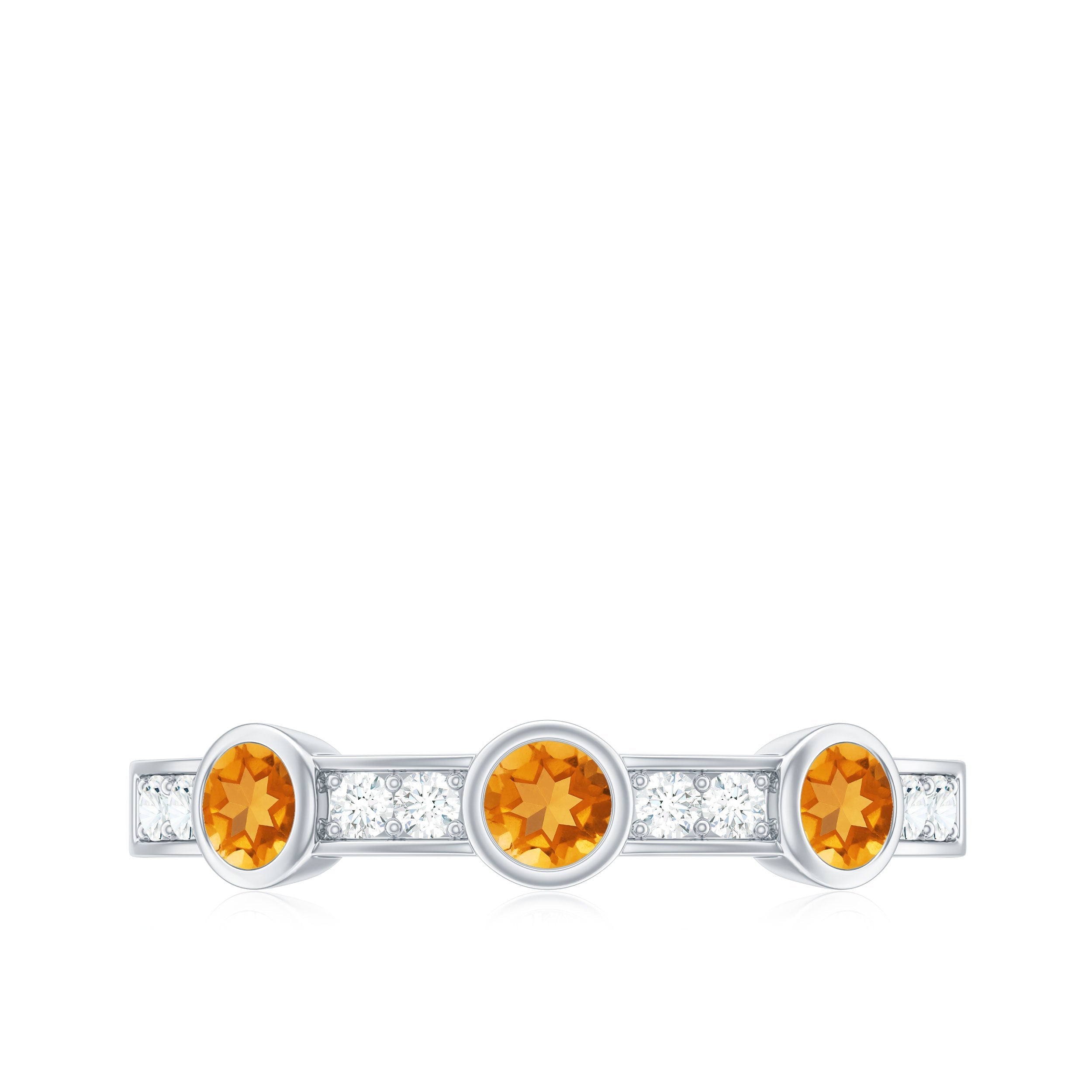 Real Citrine Diamond Half Eternity Wedding Band in Bezel Setting