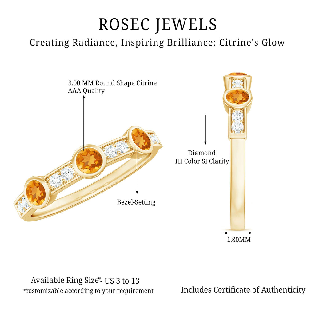 Real Citrine Diamond Half Eternity Wedding Band in Bezel Setting