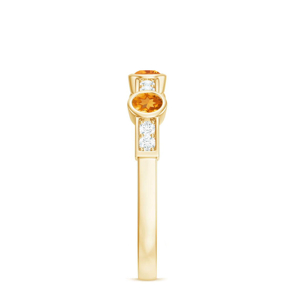 Real Citrine Diamond Half Eternity Wedding Band in Bezel Setting
