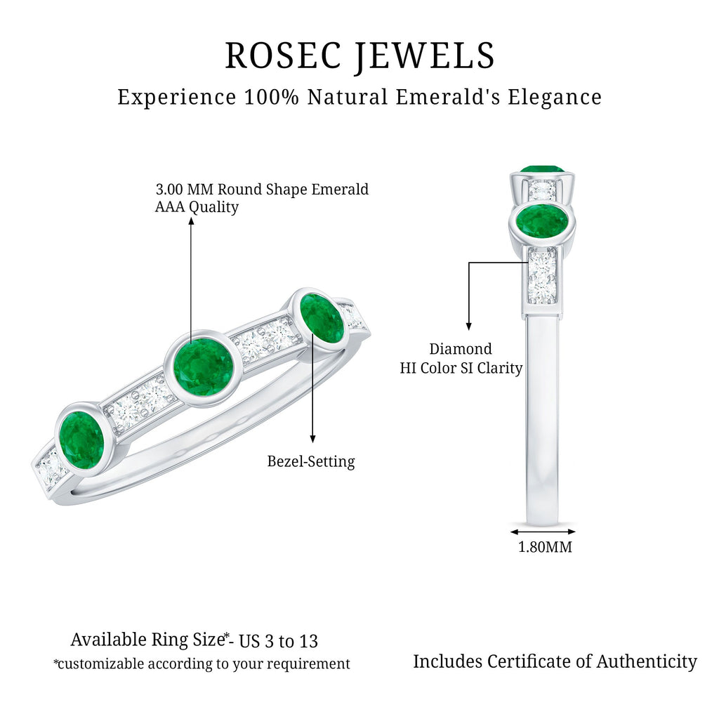 Certified Real Emerald Half Eternity Ring with Diamond
