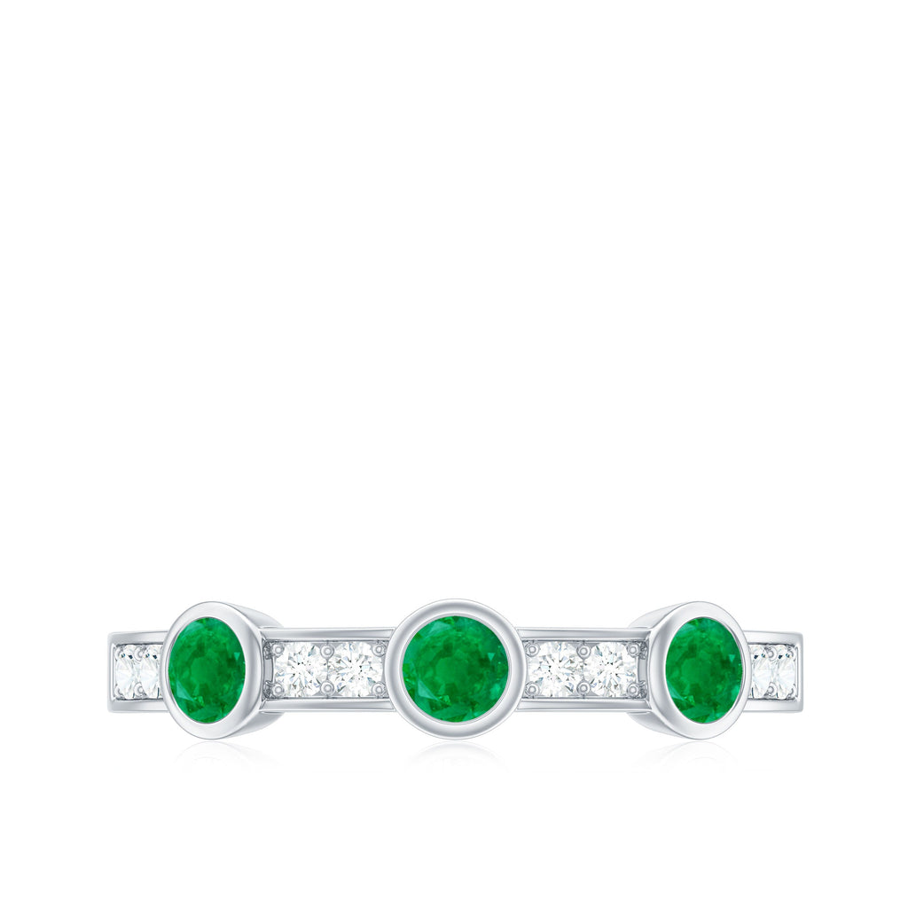 Certified Real Emerald Half Eternity Ring with Diamond