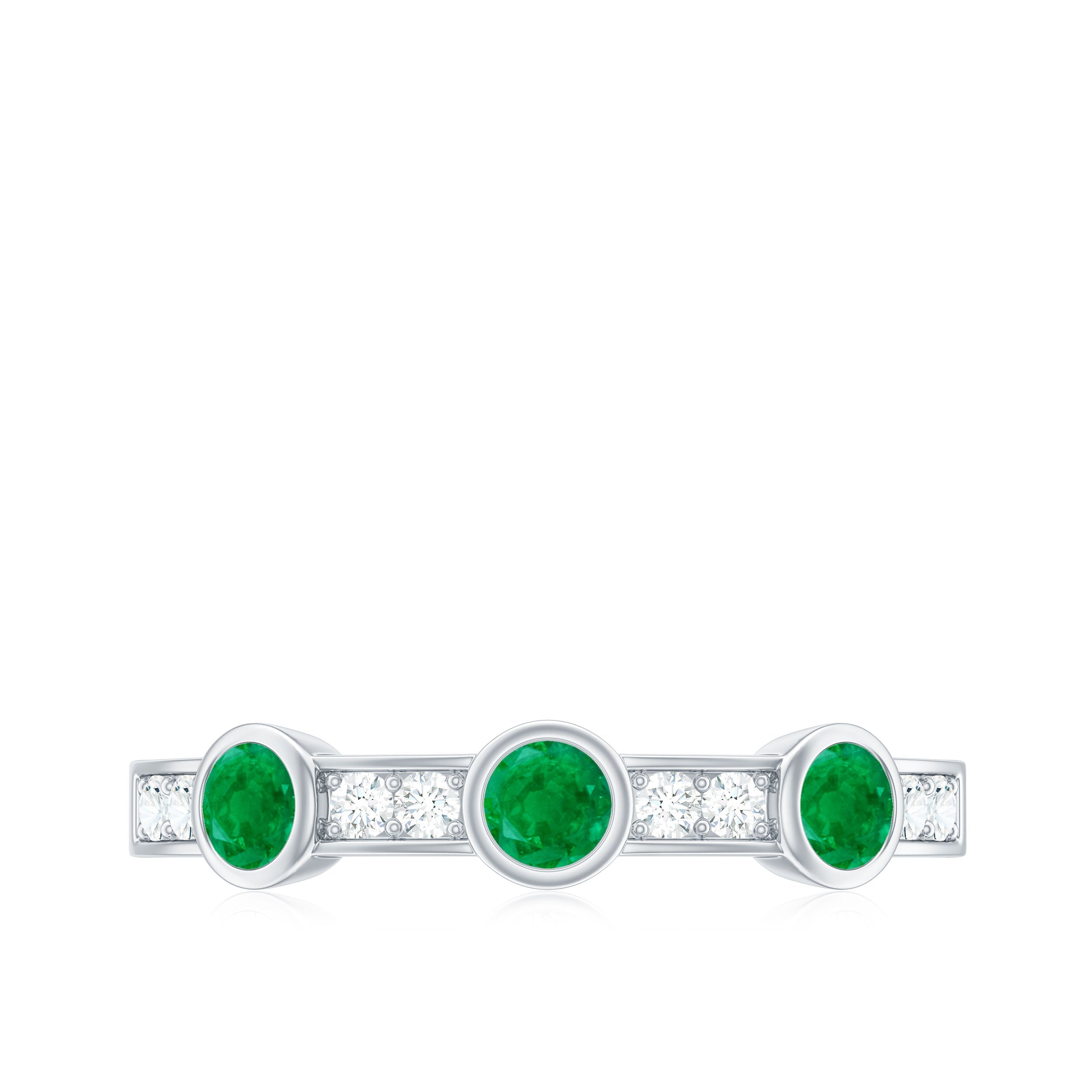 Certified Real Emerald Half Eternity Ring with Diamond