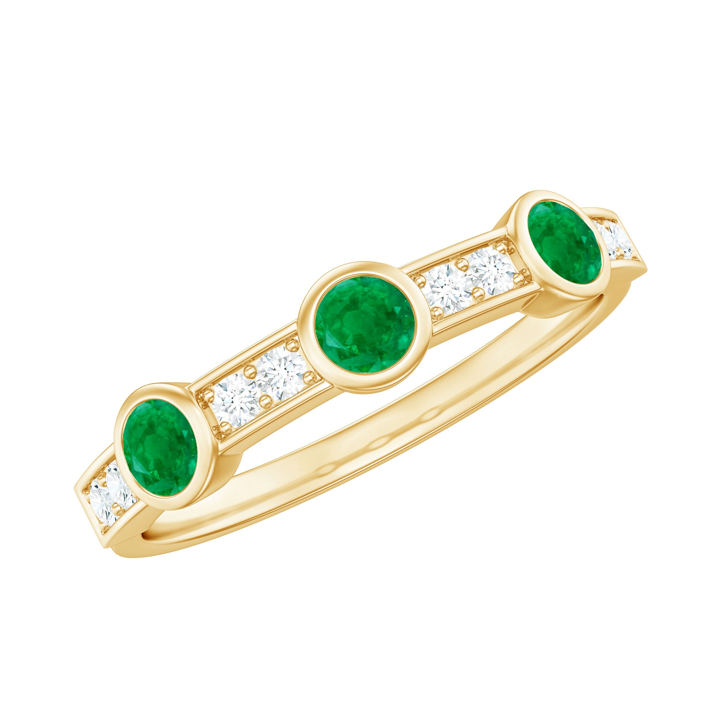 Certified Real Emerald Half Eternity Ring with Diamond