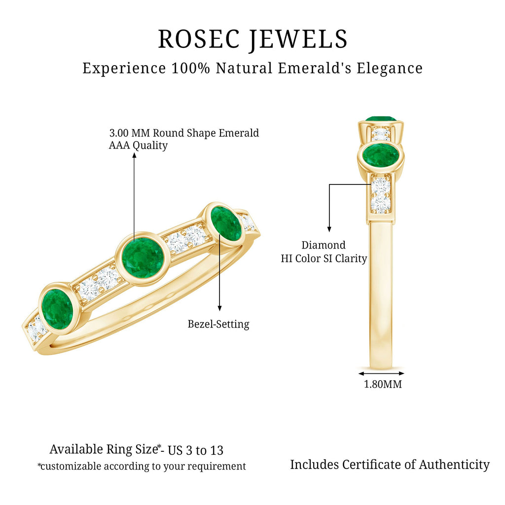 Certified Real Emerald Half Eternity Ring with Diamond