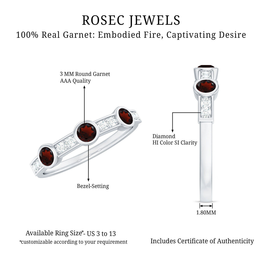 Certified Real Garnet Diamond Half Eternity Ring