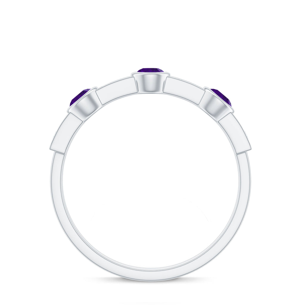 Genuine Amethyst Diamond Half Eternity Ring in Bezel Set