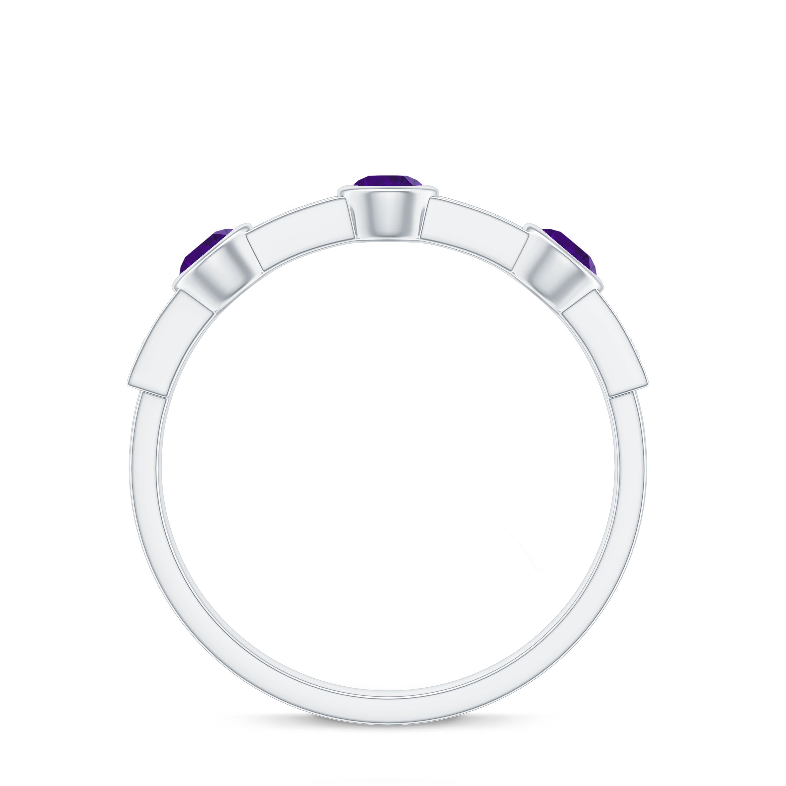 Genuine Amethyst Diamond Half Eternity Ring in Bezel Set