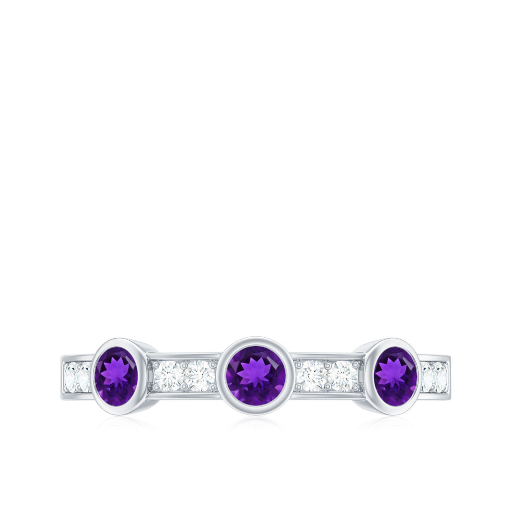 Genuine Amethyst Diamond Half Eternity Ring in Bezel Set
