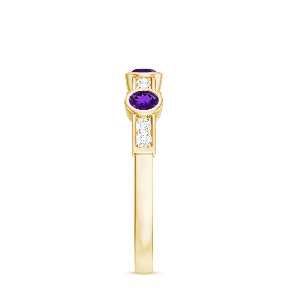 Genuine Amethyst Diamond Half Eternity Ring in Bezel Set