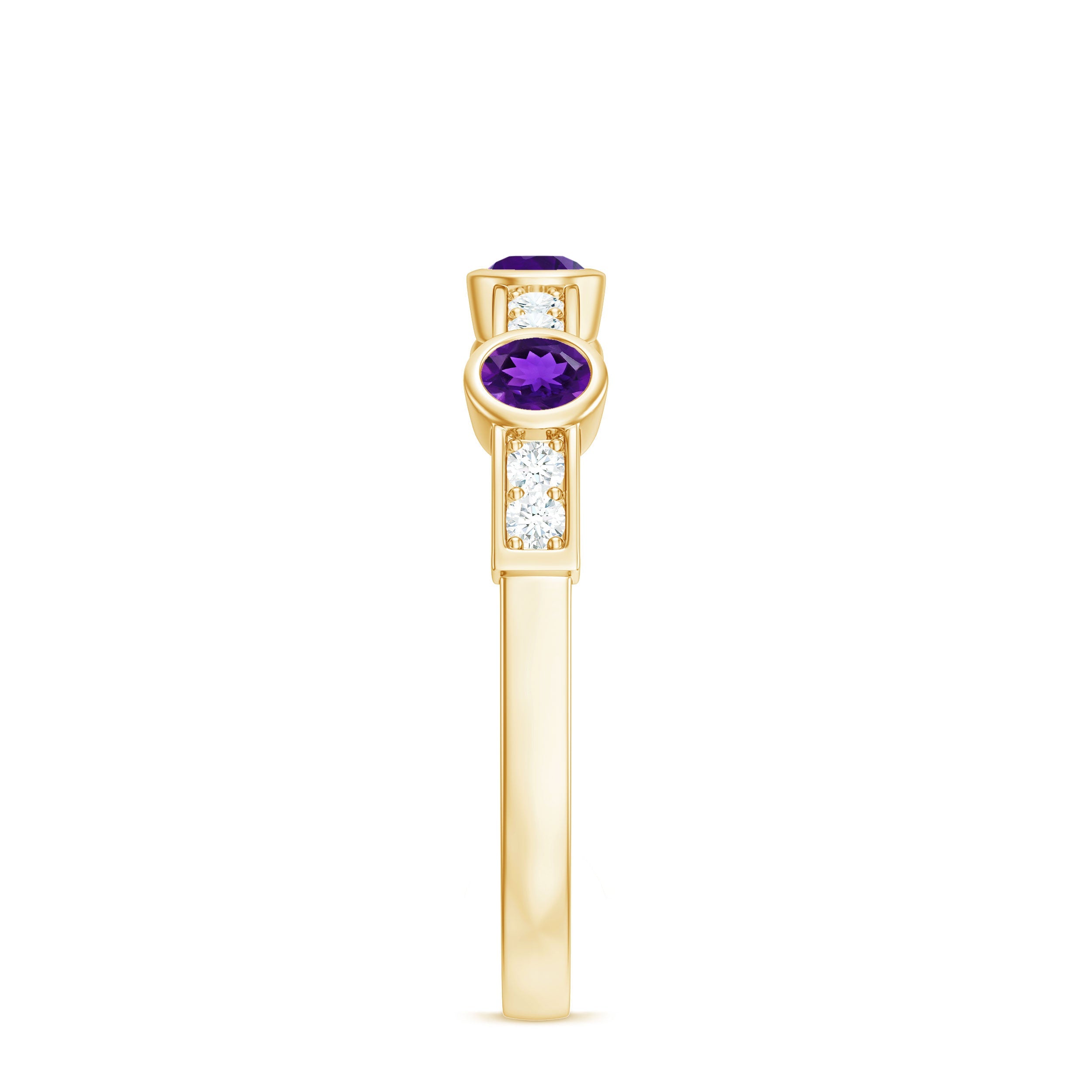 Genuine Amethyst Diamond Half Eternity Ring in Bezel Set