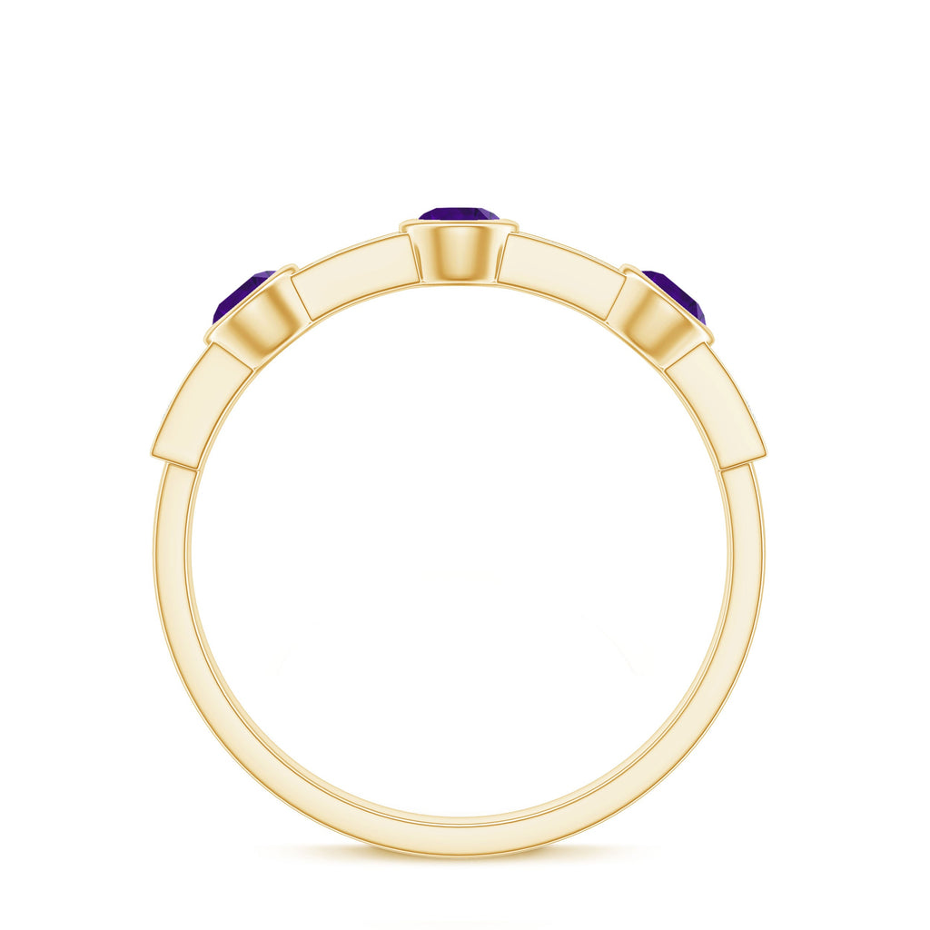 Genuine Amethyst Diamond Half Eternity Ring in Bezel Set