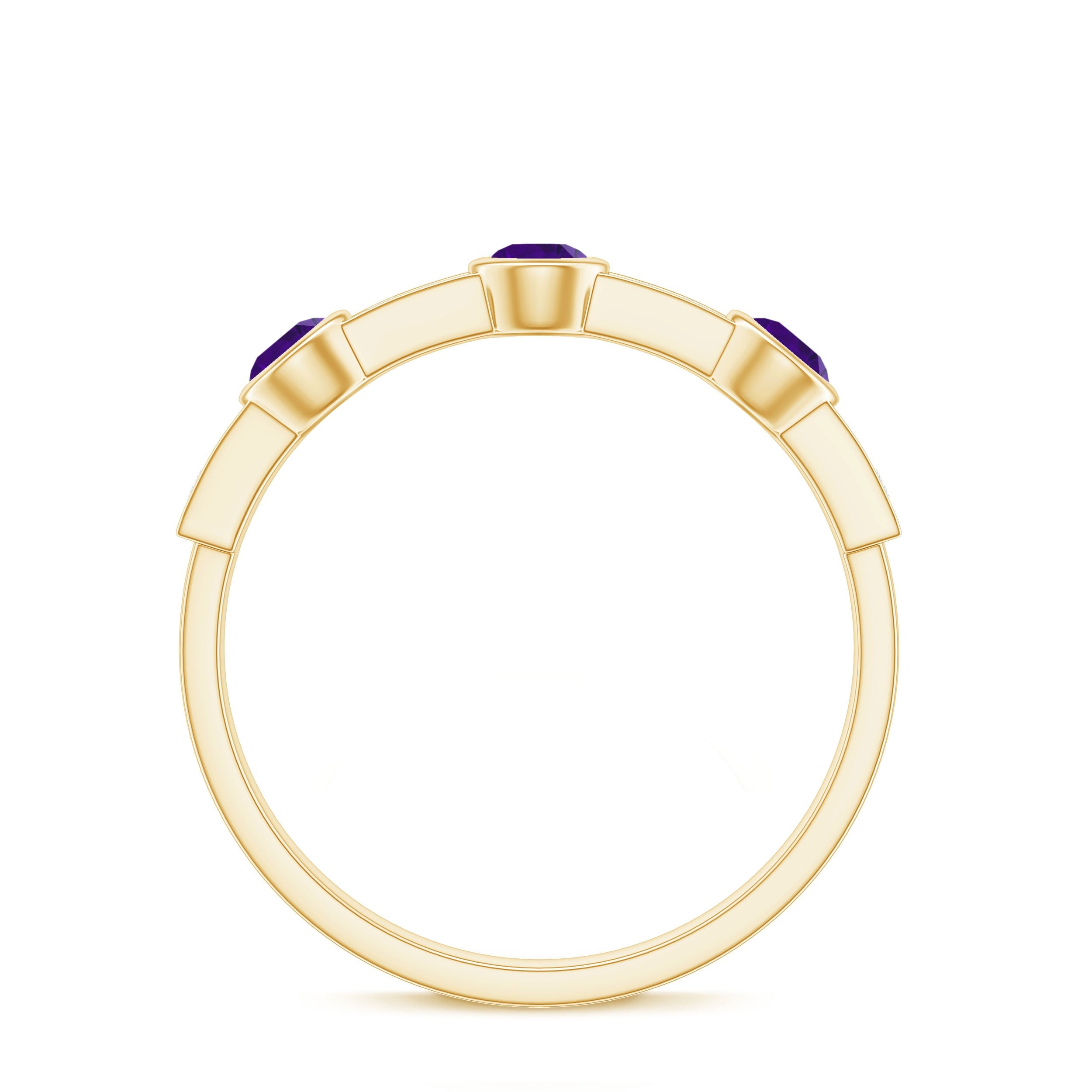 Genuine Amethyst Diamond Half Eternity Ring in Bezel Set