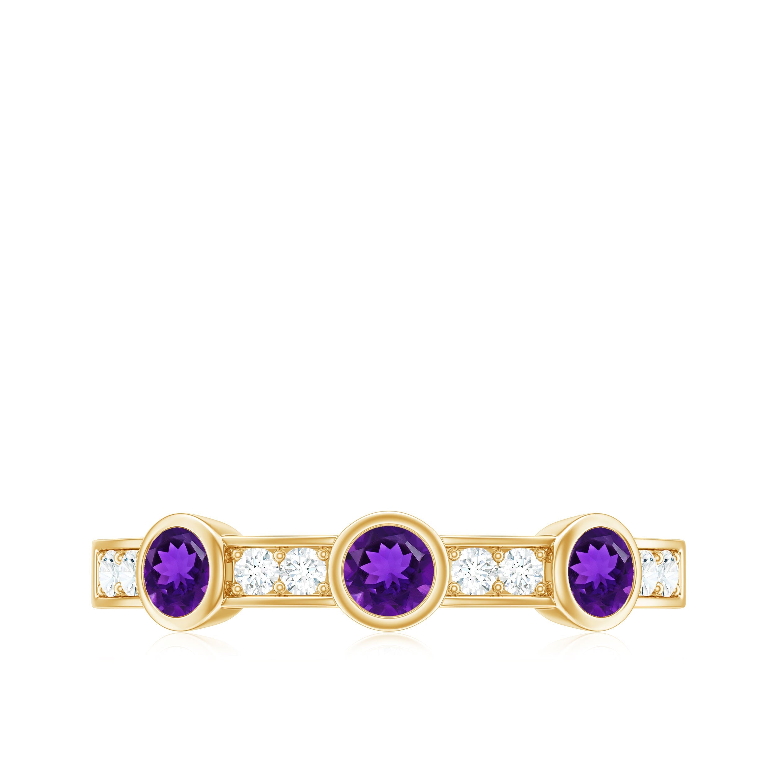 Genuine Amethyst Diamond Half Eternity Ring in Bezel Set