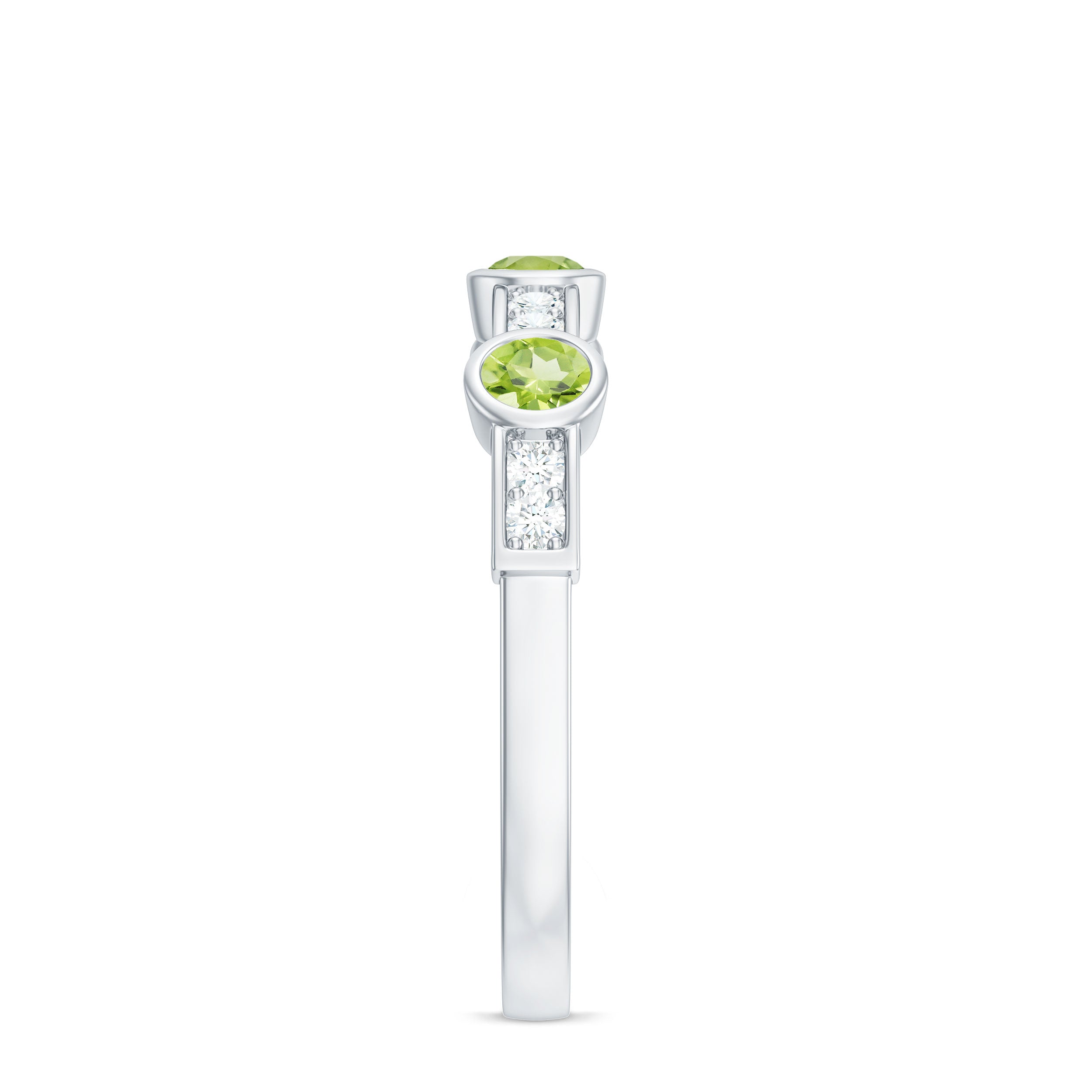 Natural Bezel Set Peridot Half Eternity Ring with Diamond