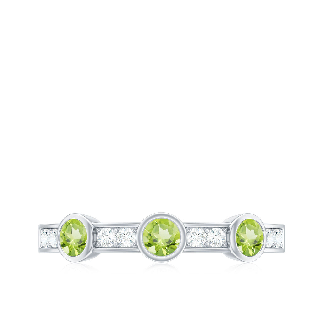 Natural Bezel Set Peridot Half Eternity Ring with Diamond