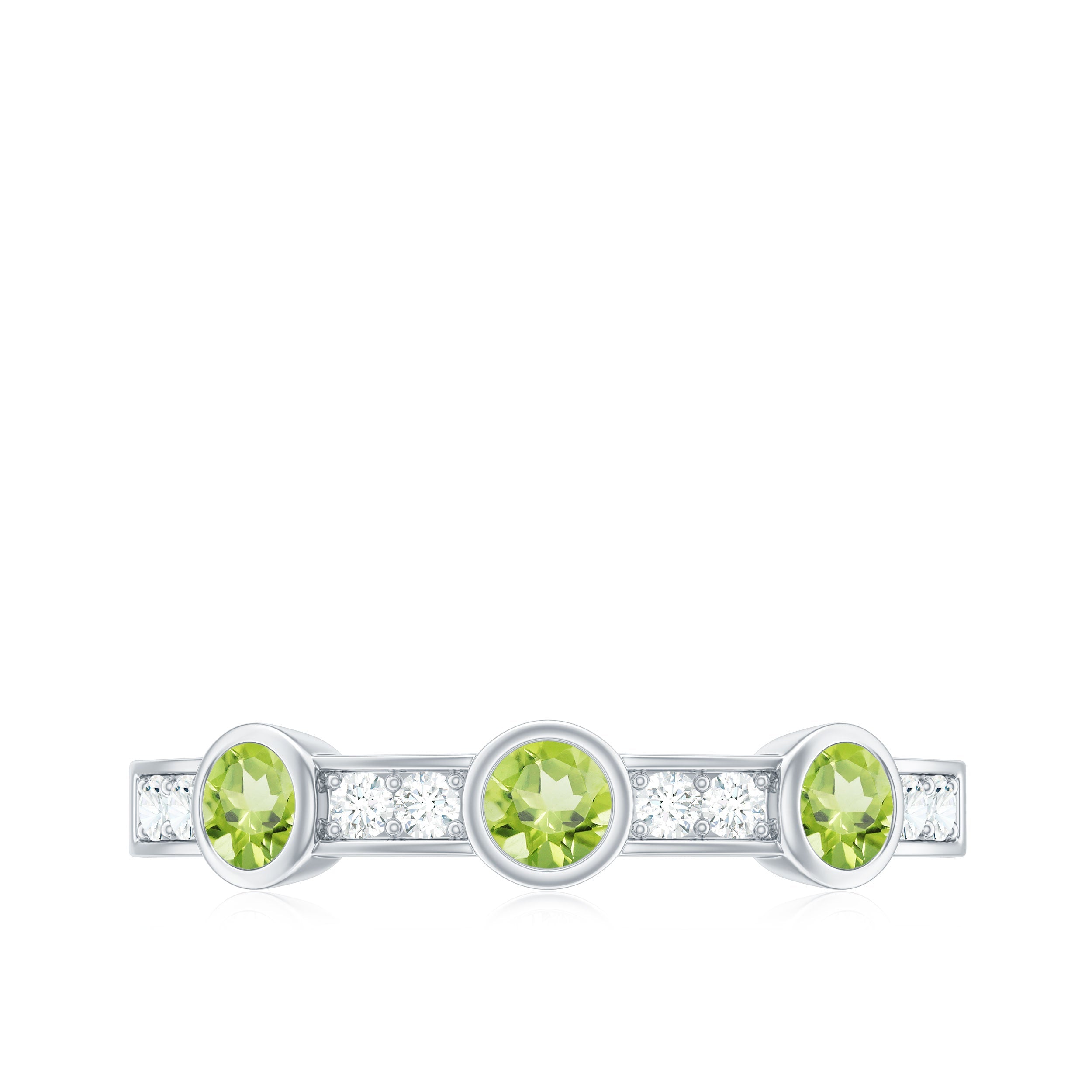 Natural Bezel Set Peridot Half Eternity Ring with Diamond