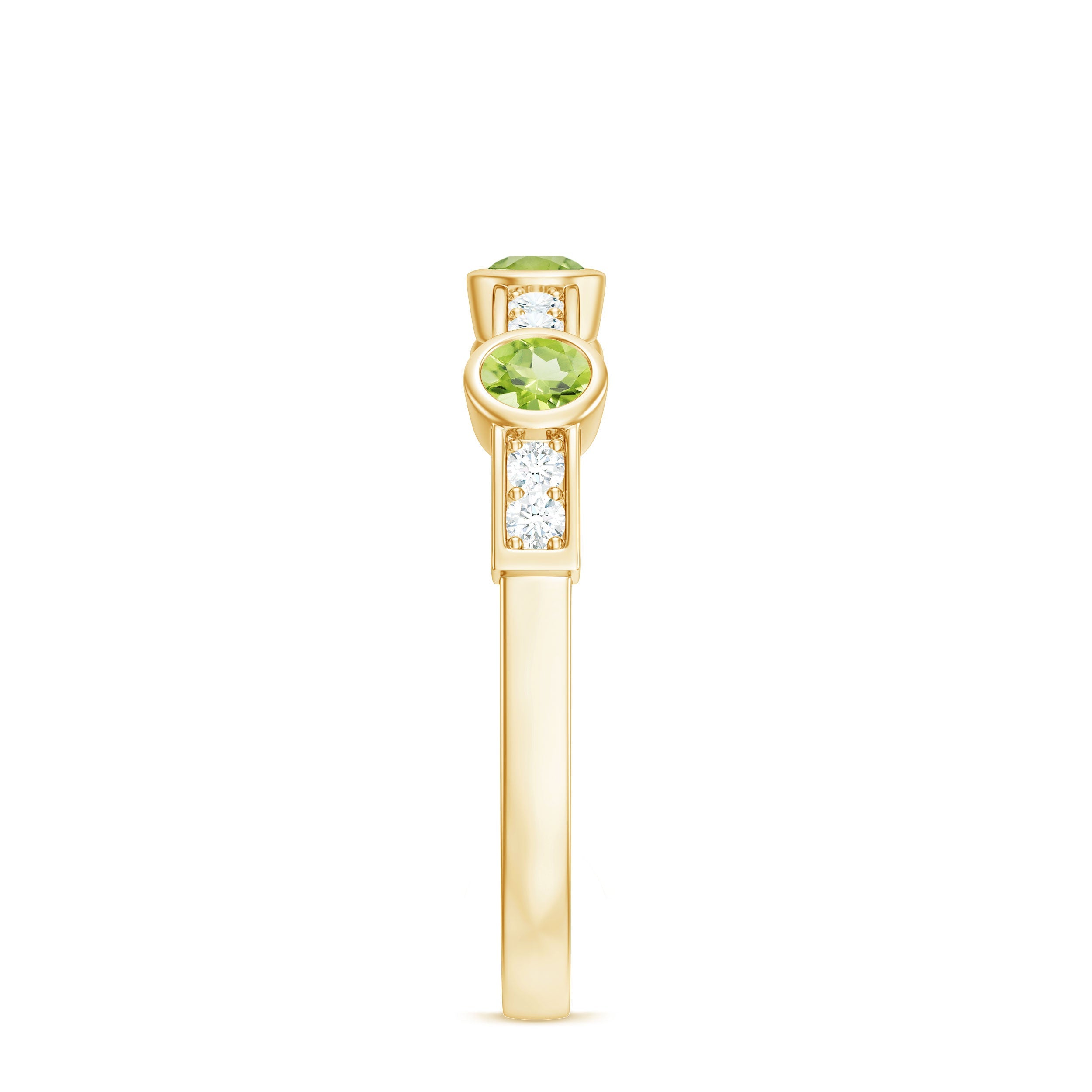 Natural Bezel Set Peridot Half Eternity Ring with Diamond