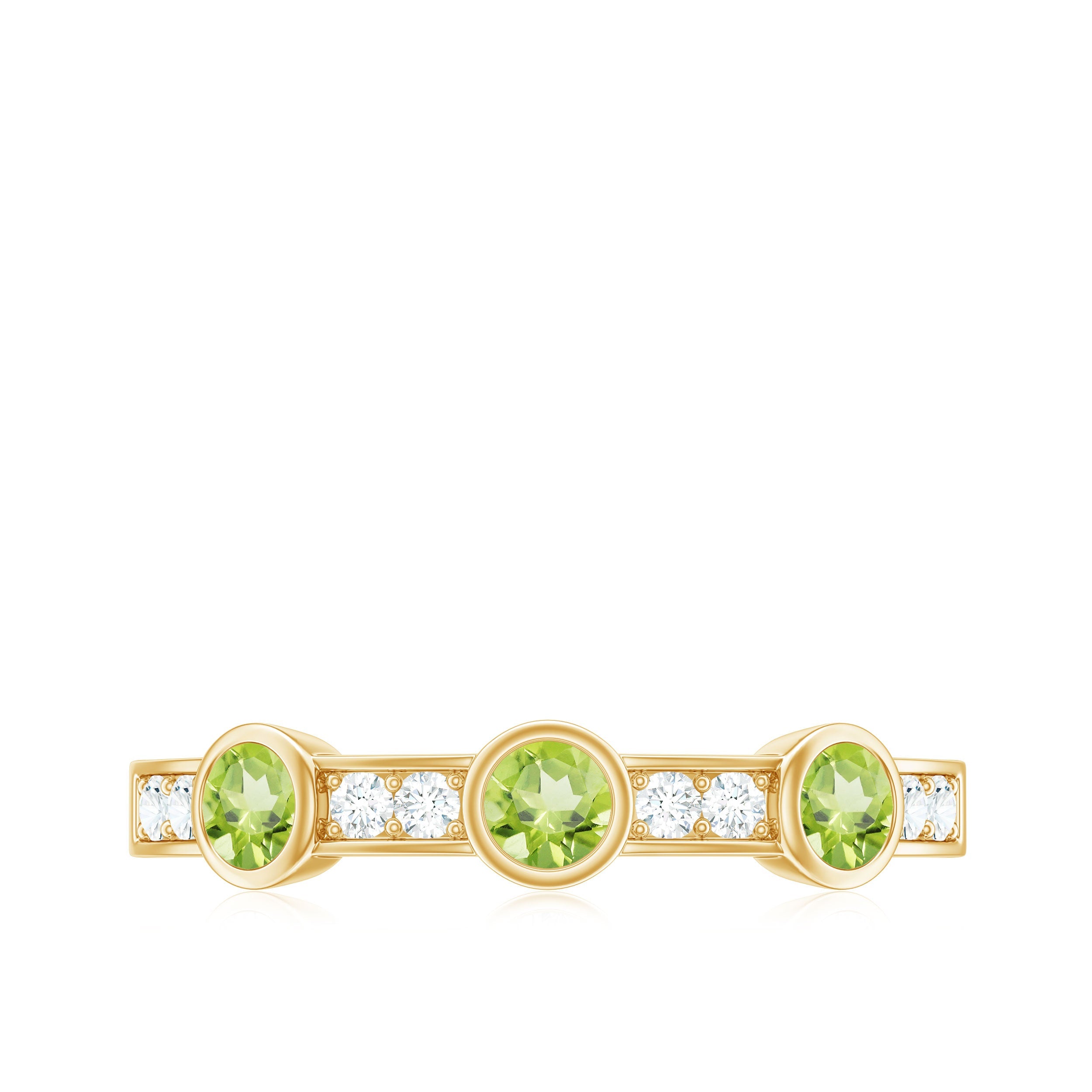 Natural Bezel Set Peridot Half Eternity Ring with Diamond