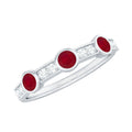 Natural Bezel Set Ruby Half Eternity Ring with Diamond