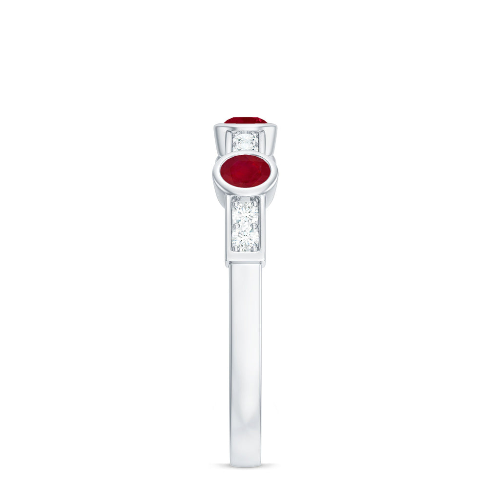Natural Bezel Set Ruby Half Eternity Ring with Diamond