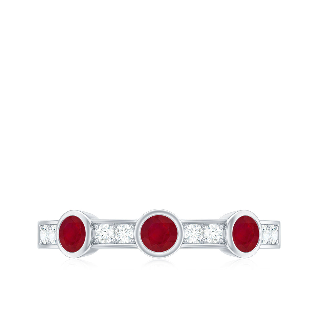 Natural Bezel Set Ruby Half Eternity Ring with Diamond