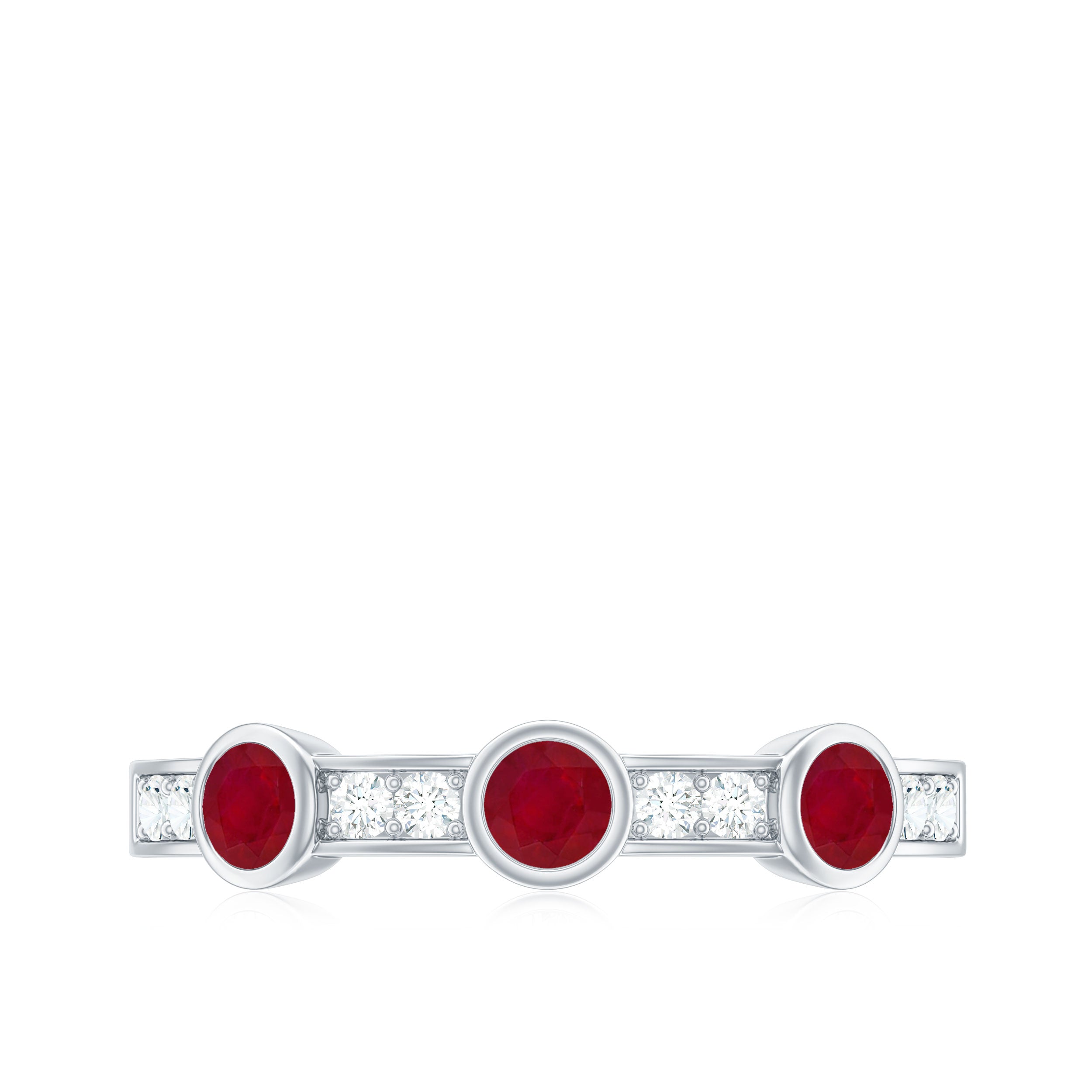 Natural Bezel Set Ruby Half Eternity Ring with Diamond