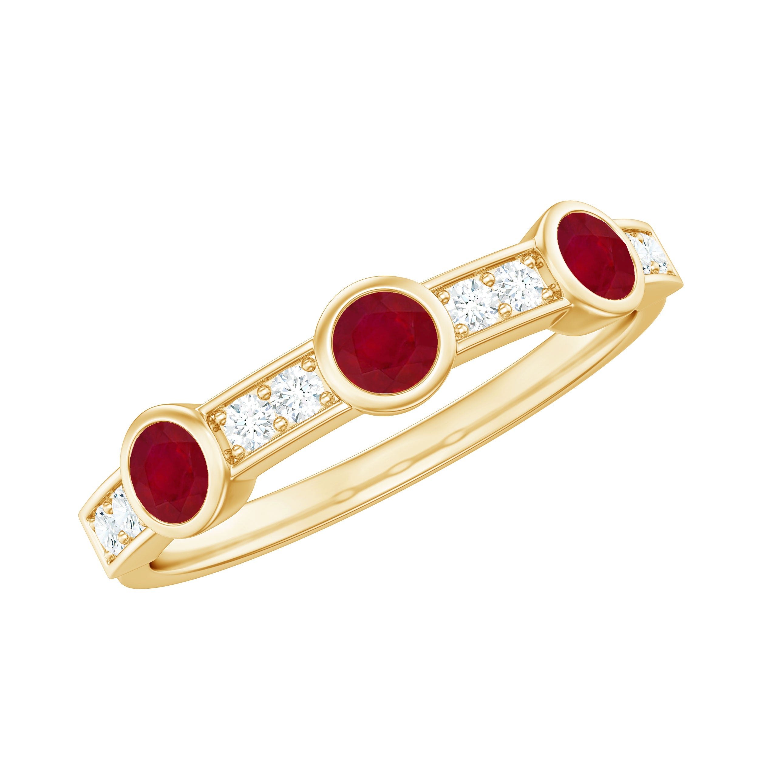 Natural Bezel Set Ruby Half Eternity Ring with Diamond