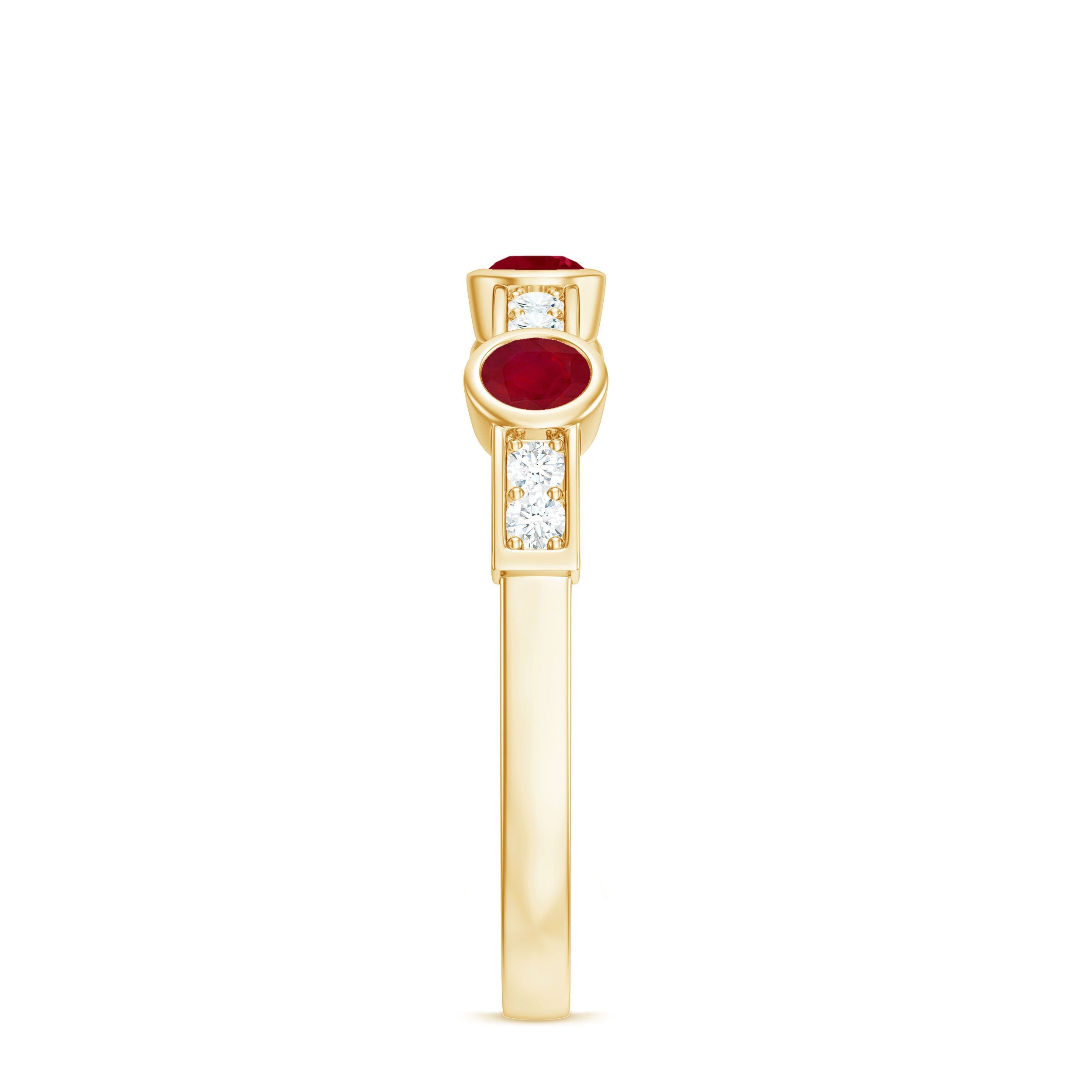 Natural Bezel Set Ruby Half Eternity Ring with Diamond