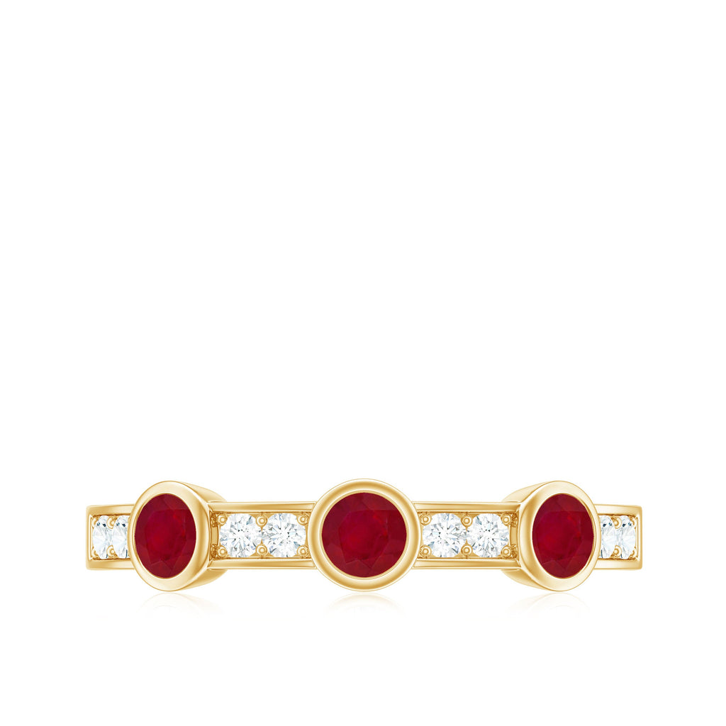 Natural Bezel Set Ruby Half Eternity Ring with Diamond