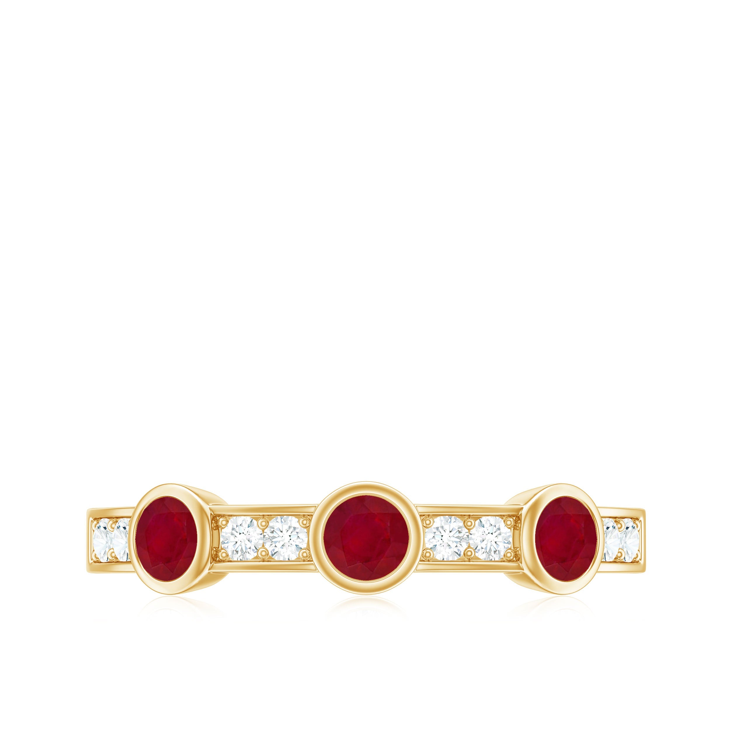 Natural Bezel Set Ruby Half Eternity Ring with Diamond