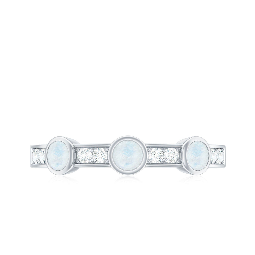 Minimal Half Eternity Ring with Moonstone and Diamond