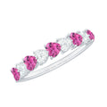 Heart Shape Half Eternity Ring with Pink Tourmaline and Diamond
