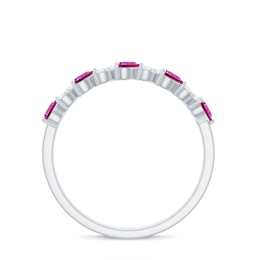 Heart Shape Half Eternity Ring with Pink Tourmaline and Diamond