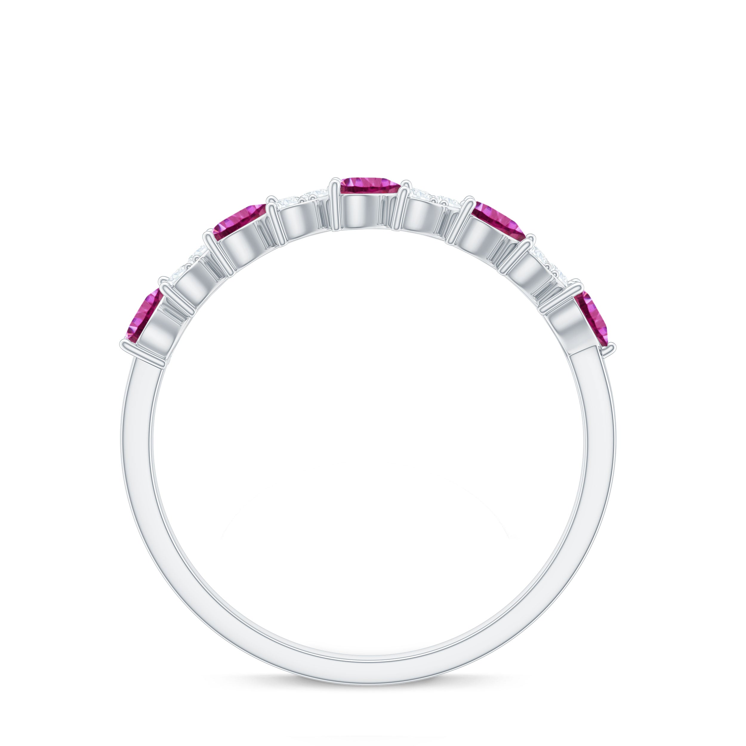 Heart Shape Half Eternity Ring with Pink Tourmaline and Diamond