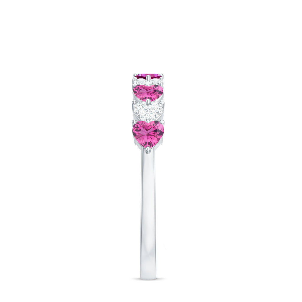 Heart Shape Half Eternity Ring with Pink Tourmaline and Diamond