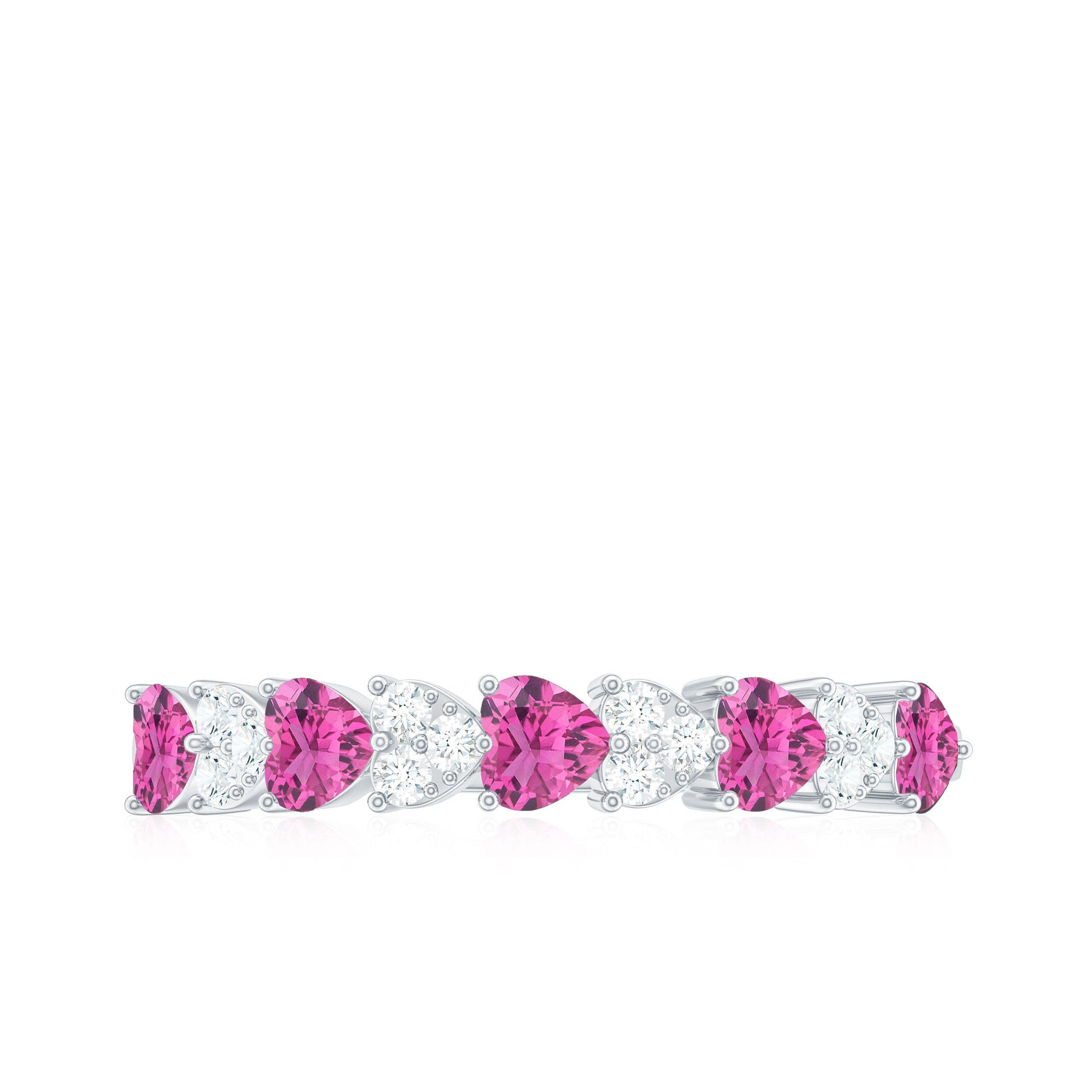 Heart Shape Half Eternity Ring with Pink Tourmaline and Diamond
